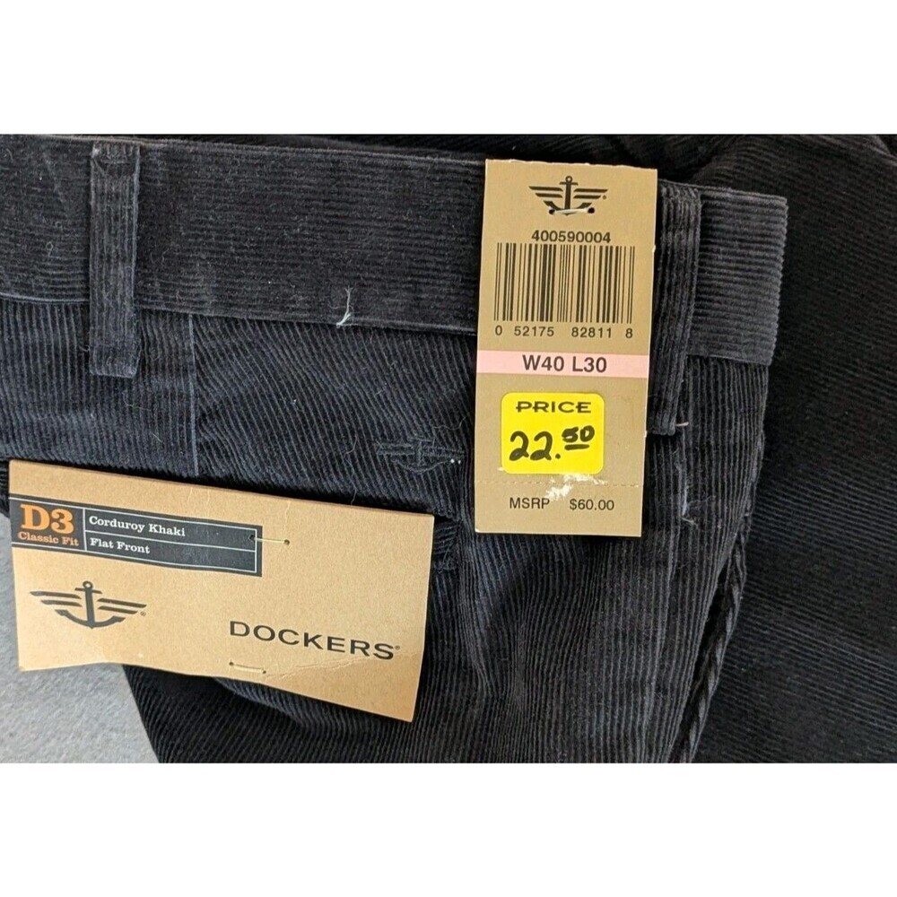 Dockers Men’s Corduroy Pants 40x30 Black Flat Front Classic Fit 100% Cotton NWT - Picture 4 of 10